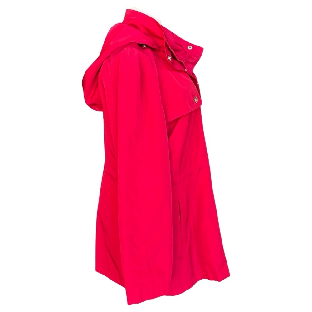 London Fog Full Zip Button Down Hooded Red Raincoat Jacket Windbreaker - Large - Picture 3 of 8